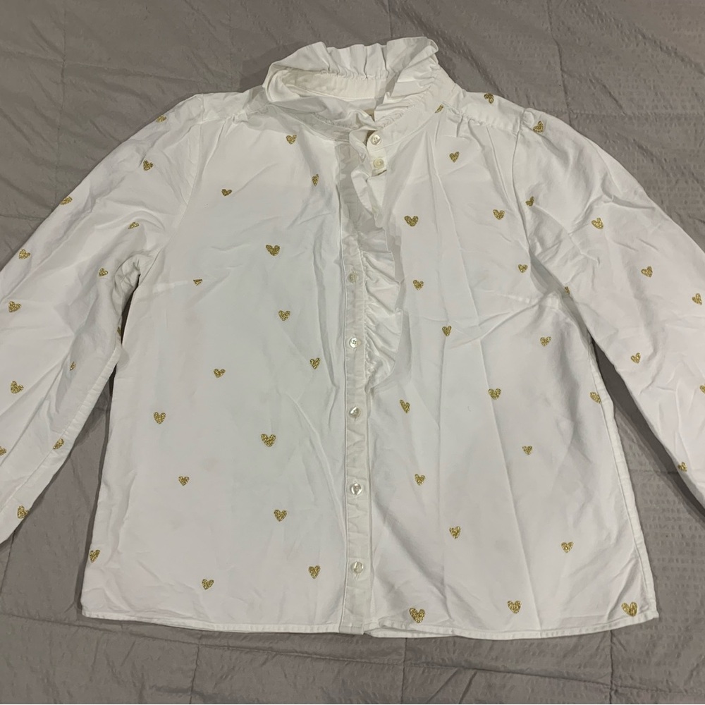 Sezane White Button Down Shirt with Gold Accents